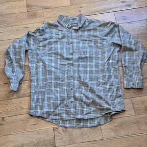 Cabela's Olive and White Plaid Button-Down Shirt XL TALL